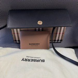 Burberry Hannah Leather & Check Coated Canvas Wallet on a Strap